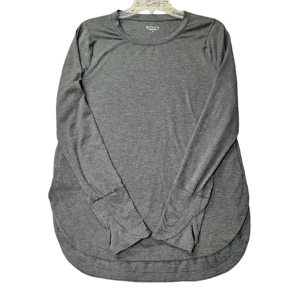 Athleta Small Uptempo Gray Long Sleeve Pullover Top Round Hem Thumbholes - Picture 5 of 14